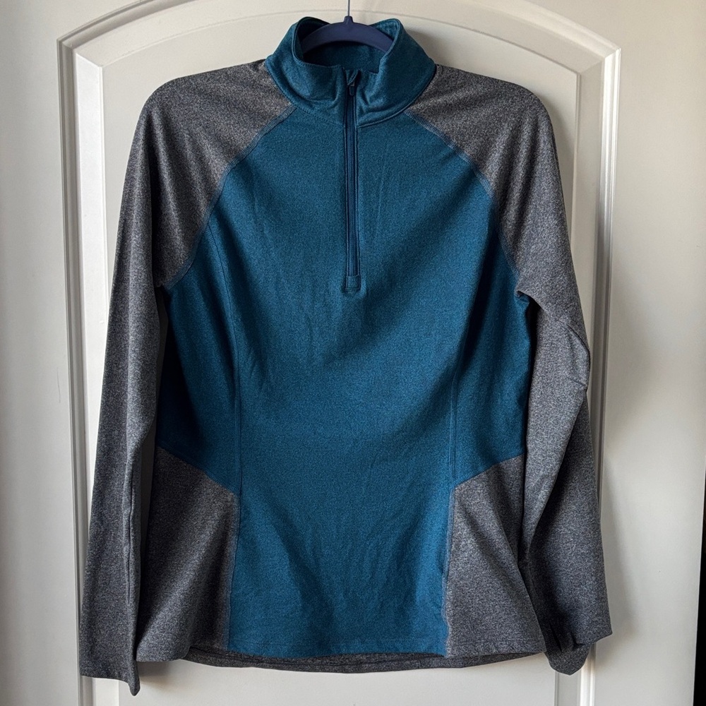 Noble Equestrian Winter 1/4 Zip w/ Thumbholes- M- Blue/Heathered Grey